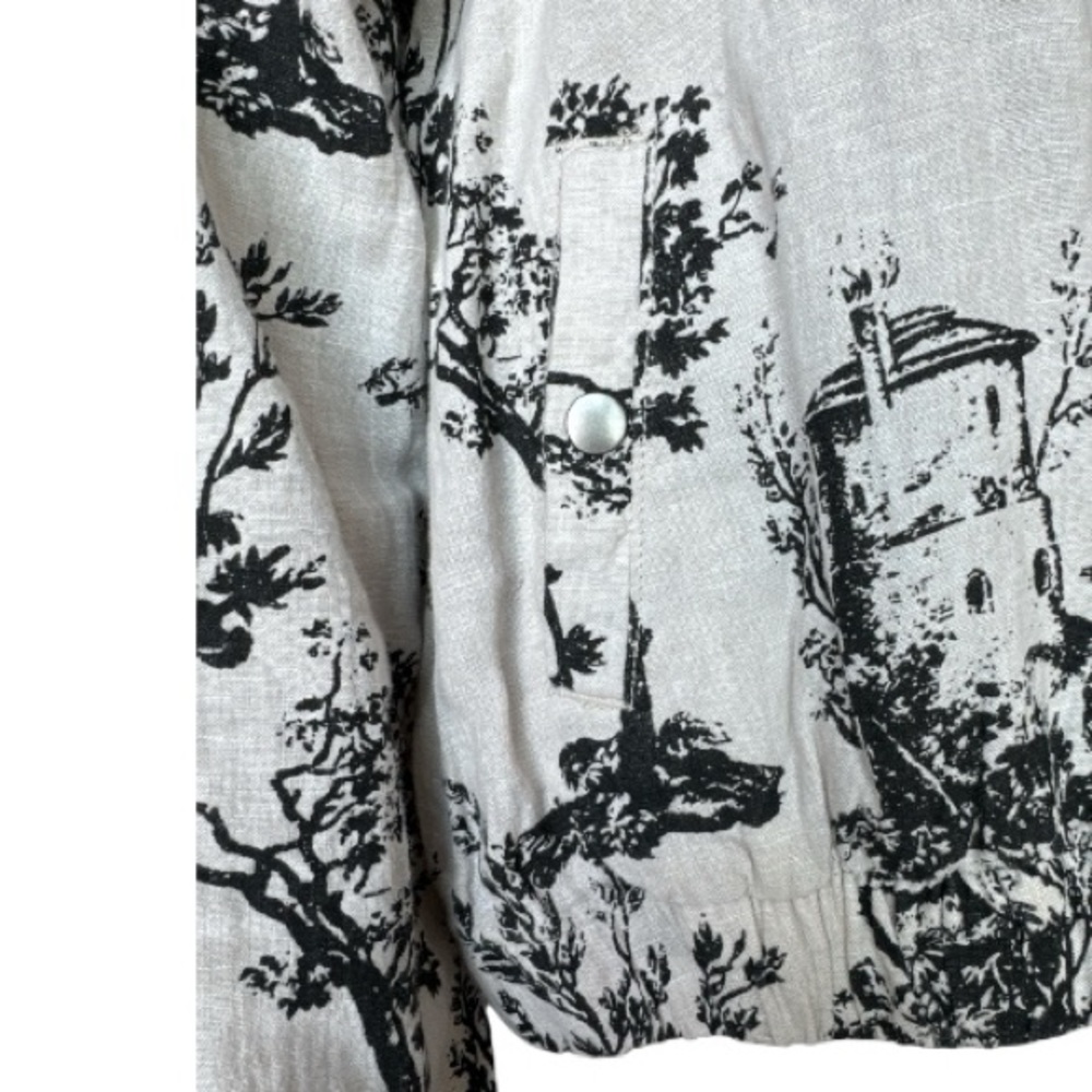 Joie 100% Linen Toile-Scenic Print Monochromic Bomber Jacket Size S - Picture 6 of 7
